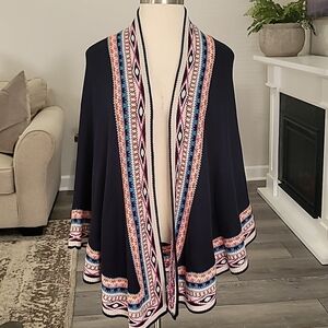 Crown & Ivy Aztec Print Open Front Border Cape/Cardigan